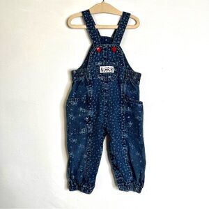 VTG OshKosh Denim Overalls Vestbak USA Made Toddler 18M Floral Gardeners Print